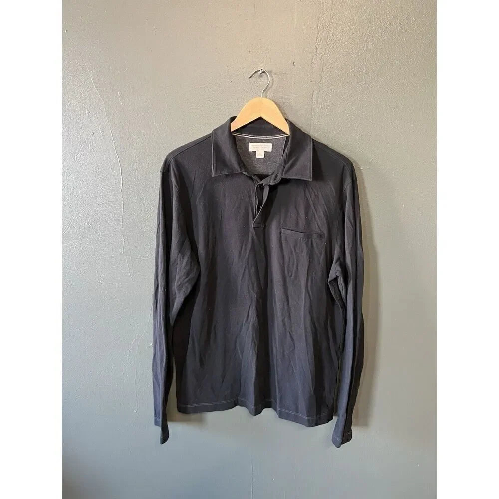 Banana Republic Mens Black Long Sleeve Polo Single Pocket Shirt Size Large